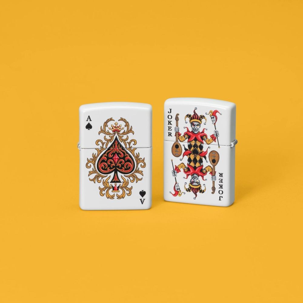 Zippo Ace of Jokes White Matte Windproof Pocket Lighter, 214-119718