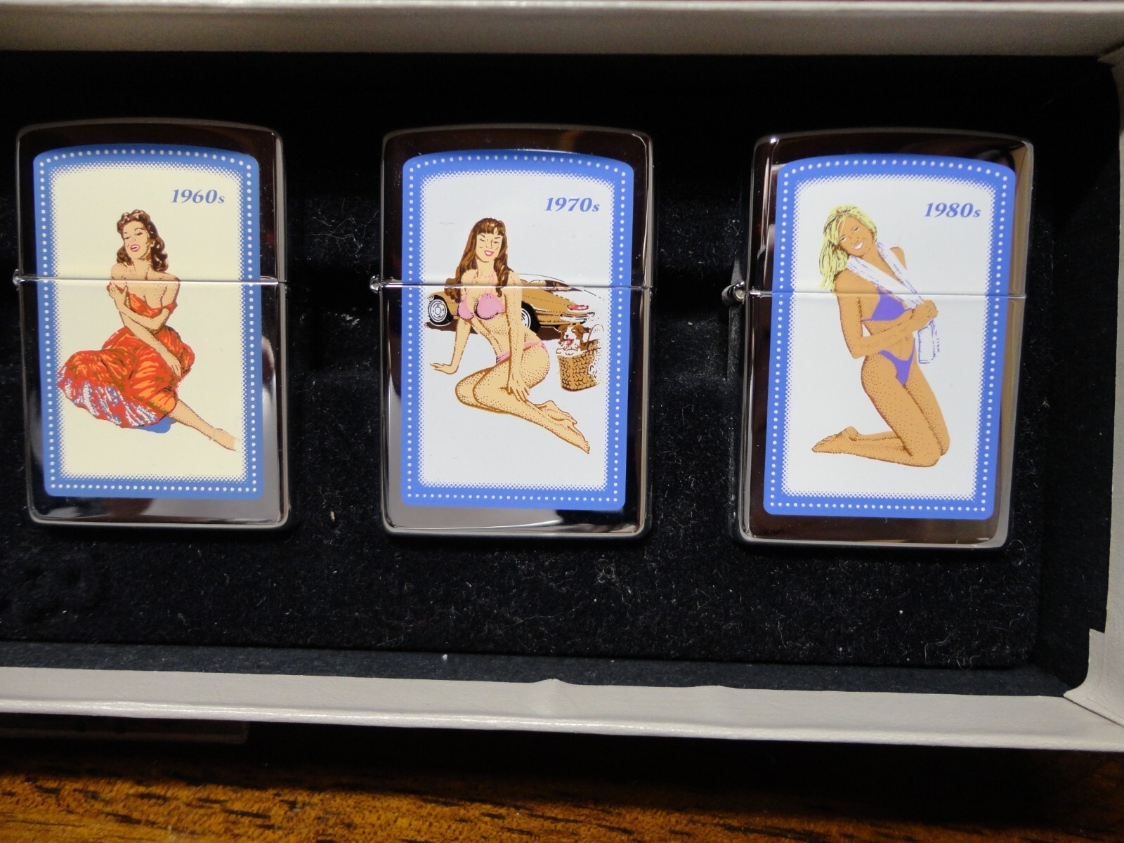 RARE ZIPPO DECADES PINUP SET OF 6 ZIPPO LIGHTERS NEAR MINT 1998 RARELY SEEN