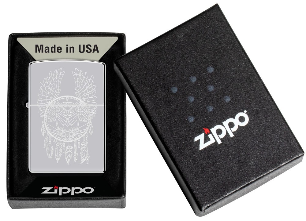 Zippo Dreamcatcher Design High Polish Chrome Windproof Pocket Lighter, 250-11…