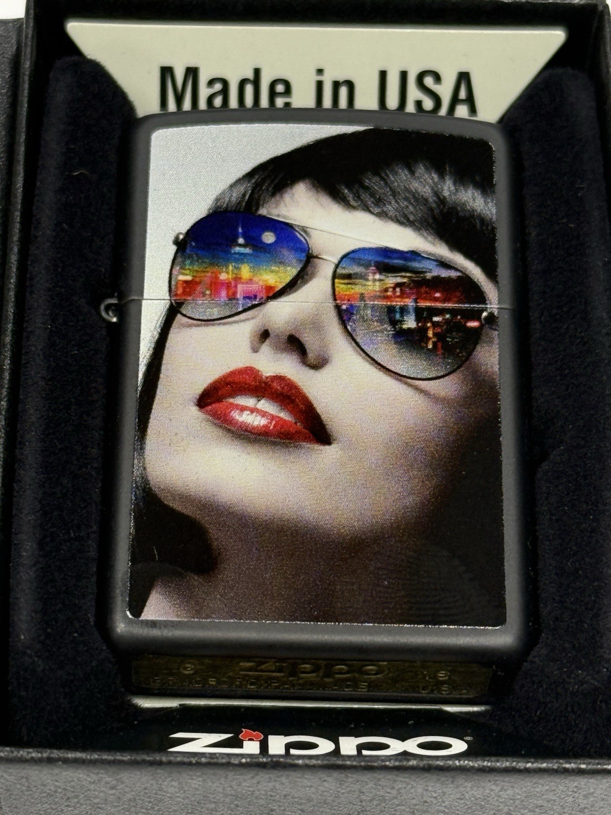 ZIPPO 2016 REFLECTIVE SUNGLASSES SEXY GIRL BLACK MATTE LIGHTER SEALED N BOX 151
