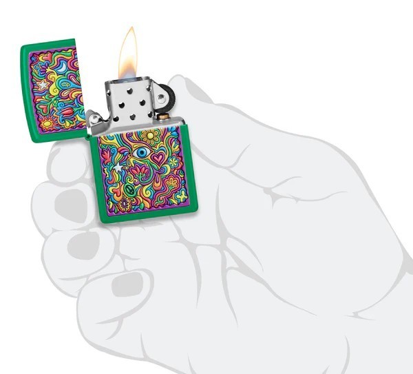Zippo 48957 Trippy Design Green Matte Windproof Pocket Lighter New Psychedelic