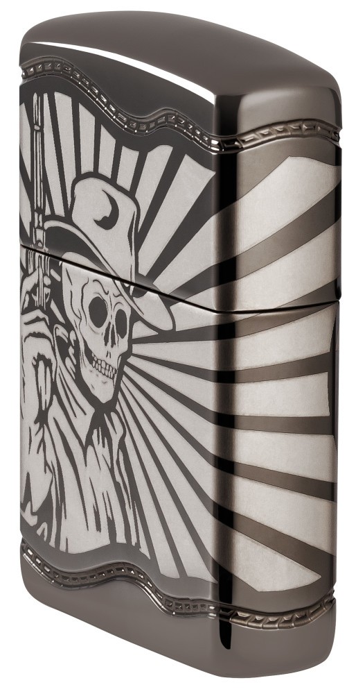 Zippo Skeleton Cowboy Design Armor® Black Ice® Windproof Pocket Lighter, 2409…