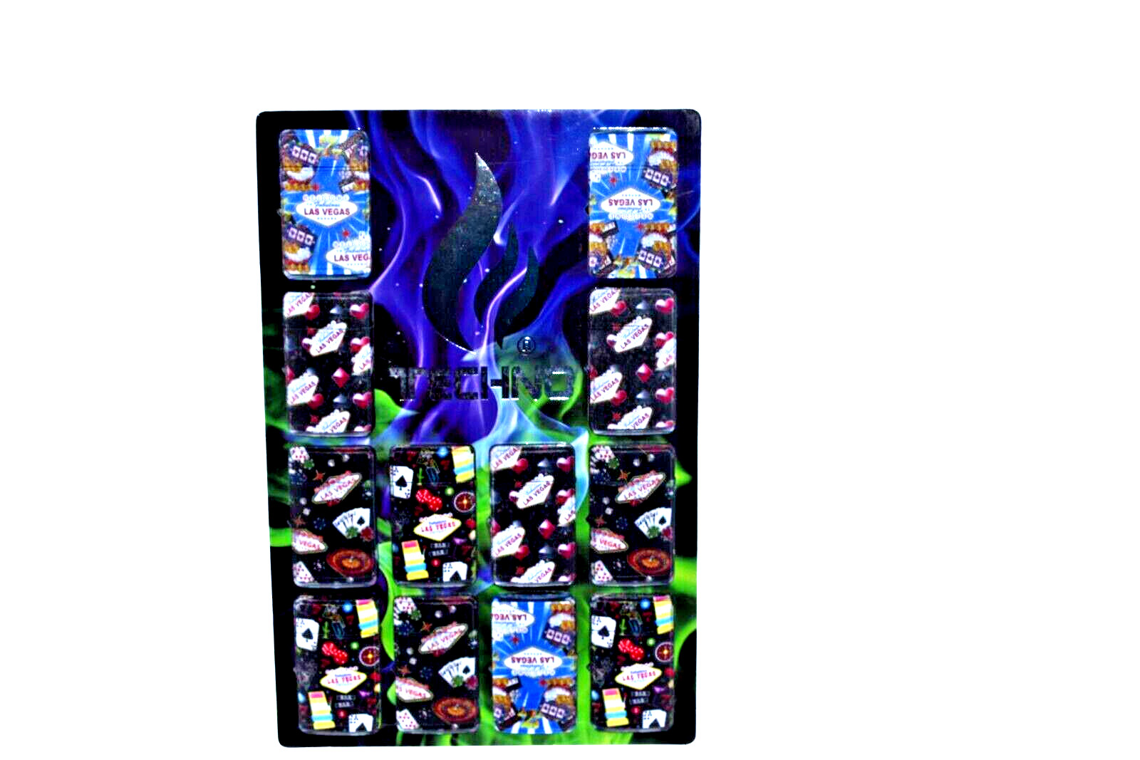 2.5″ Techno Flip-Top Single Torch Lighters w/Designs-Table Top Display-12 Count!