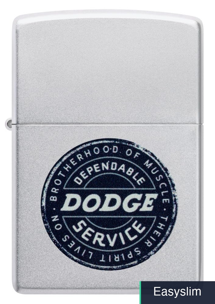 Zippo Satin Chrome Dodge Service Pocket Lighter – Windproof, Made in USA