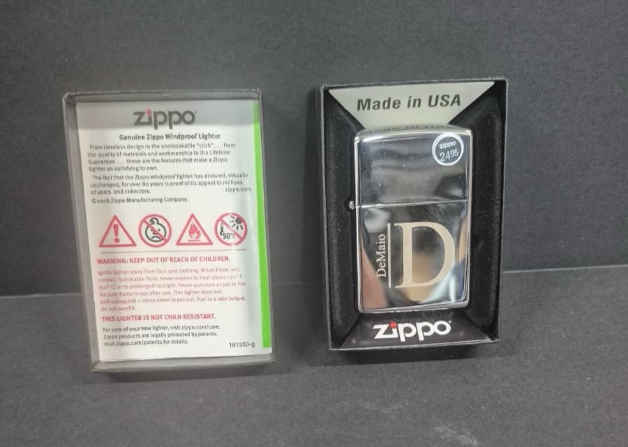 Zippo 250 Classic High Polish Chrome Pocket Lighter Engraved Demaio w/ box