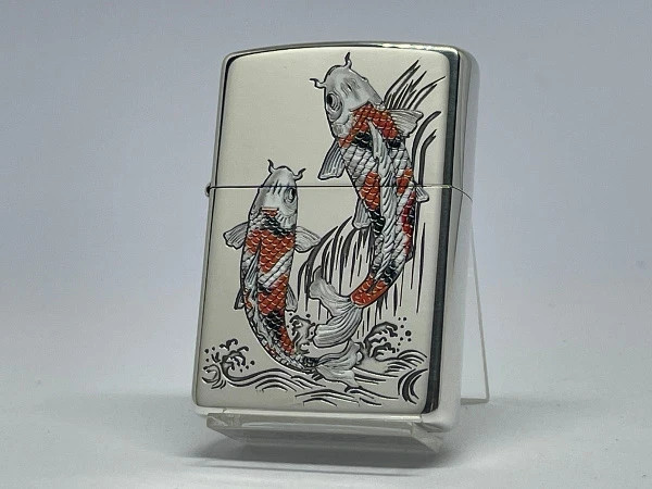 Zippo Painted Carp Japanese Pattern Silver Plated Smoked Color Print Lighter
