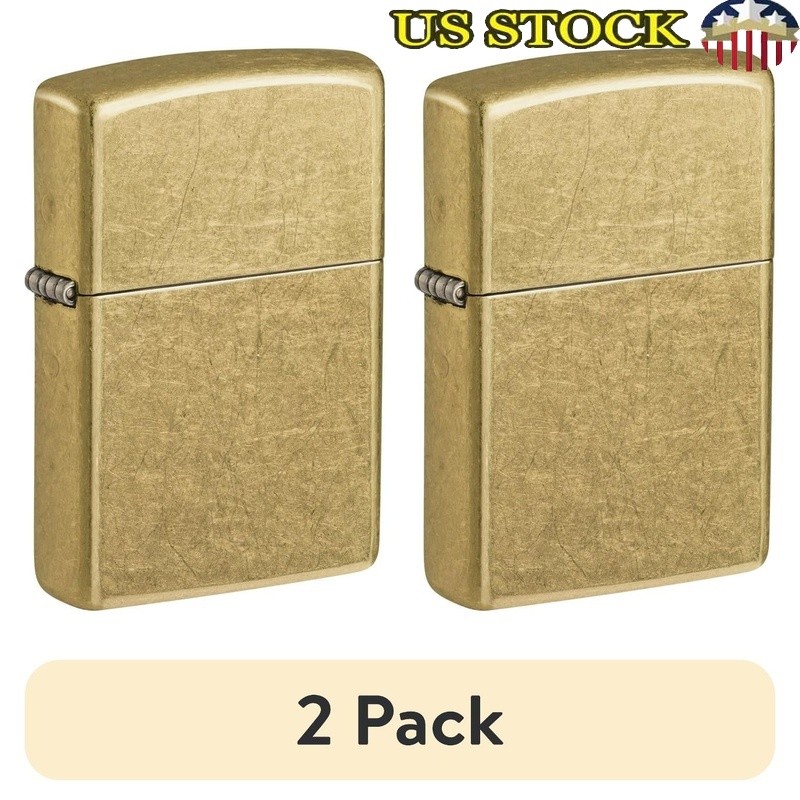 2 Pack Classic Windproof Brass Pocket Lighter Gift Box Refillable Fuel Optional