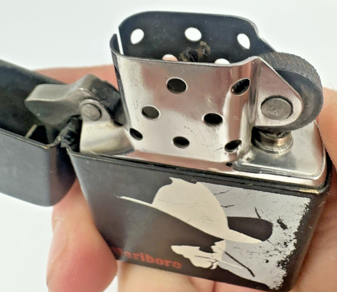 Zippo 1992 Black Matte Lighter Marlboro Man Smoking Cowboy Rare Collectible