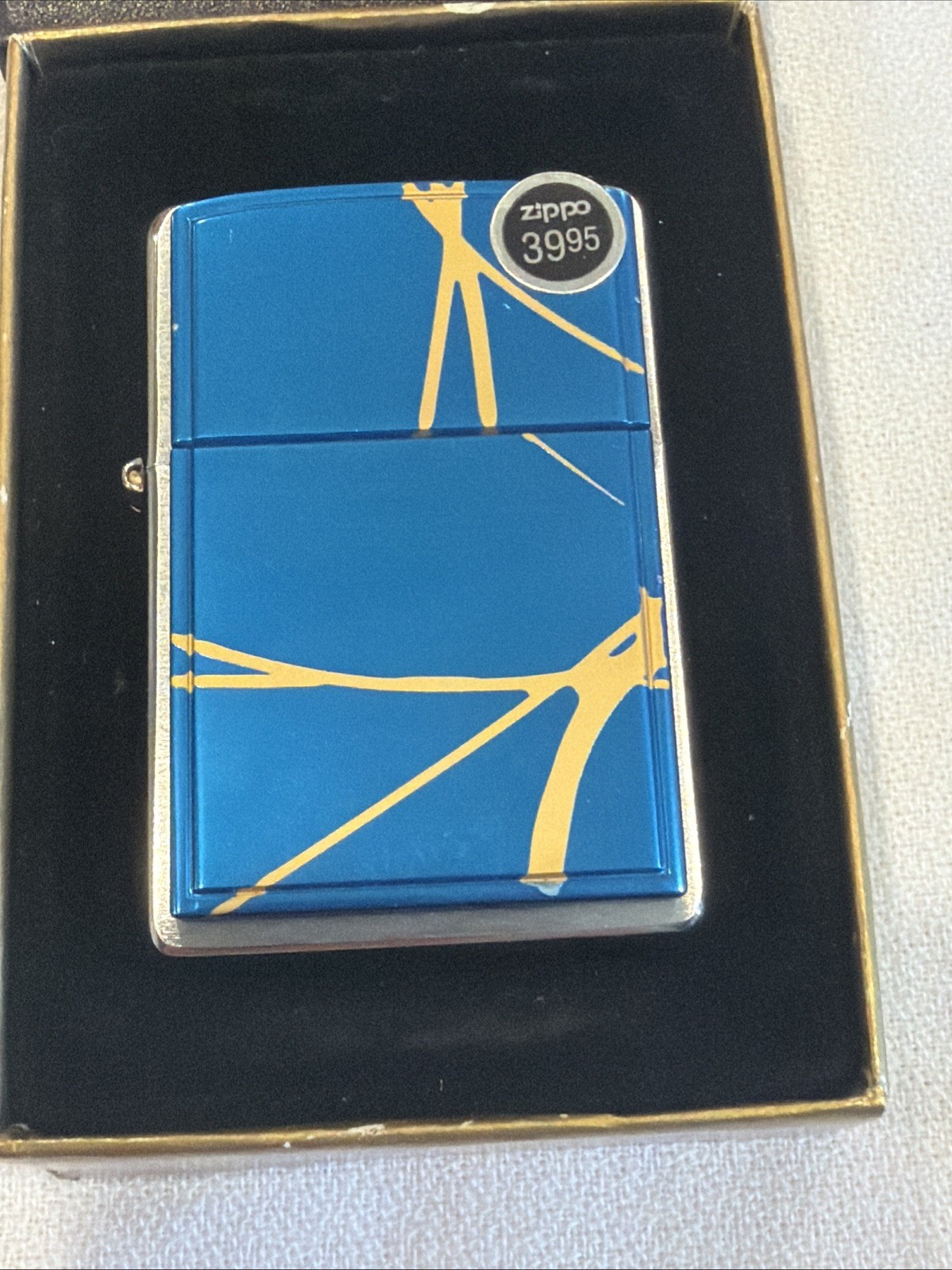 Rare 2002 ZIPPO Lighter Blue Gold String Paint Anodized Aluminum New