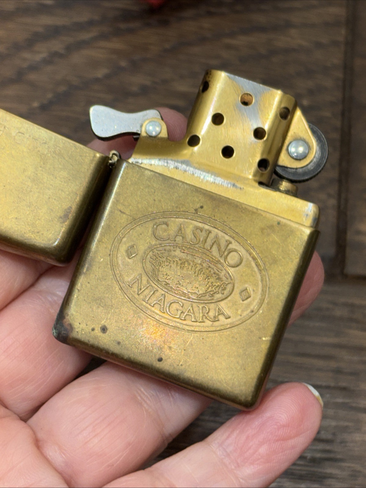 ZIPPO NIAGARA CASINO SOLID BRASS LIGHTER * Patina- Untested
