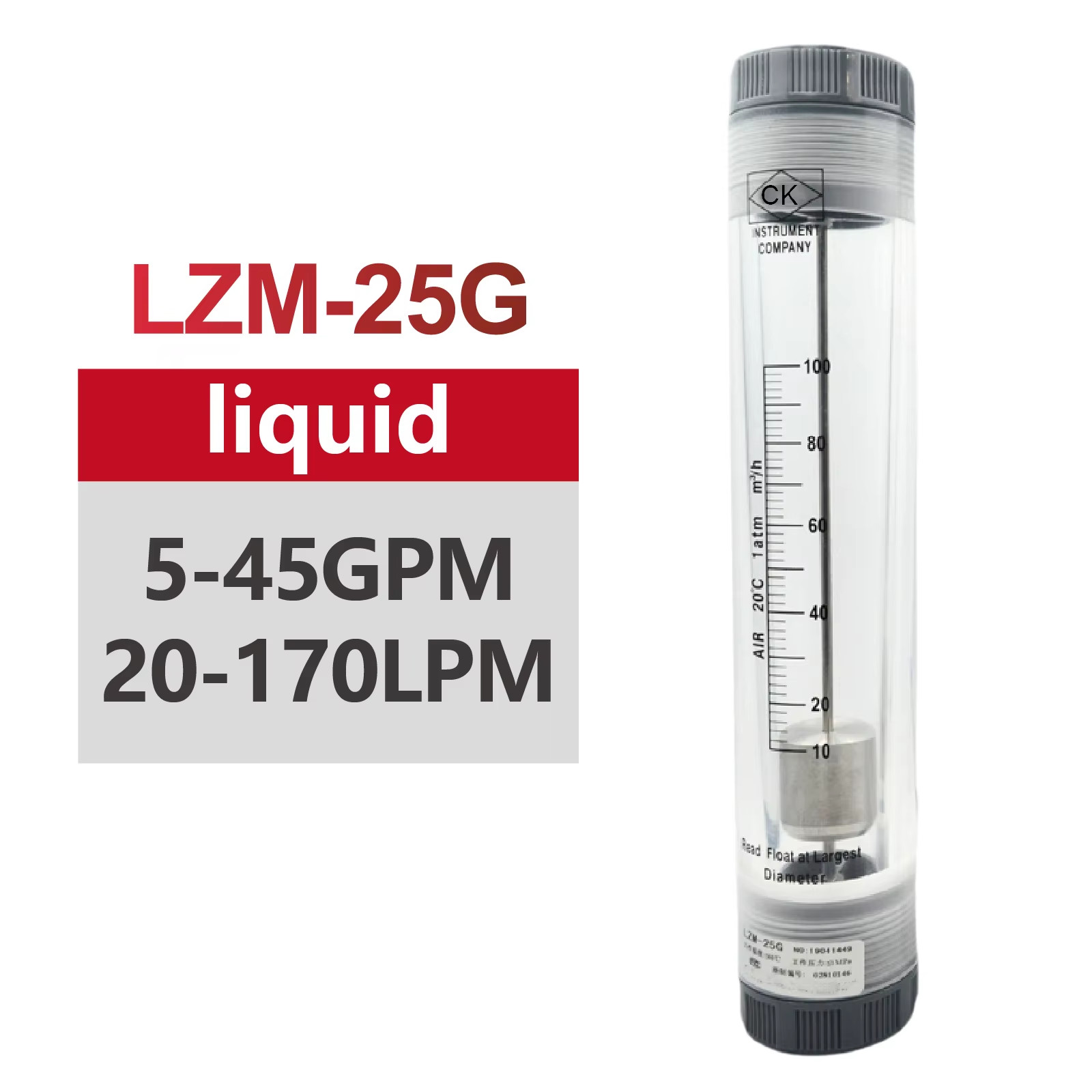 LZM-25G gas liquid flow meter G1 inline 6‑400 Nm3/h 1‑60 GPM acrylic rotameter c