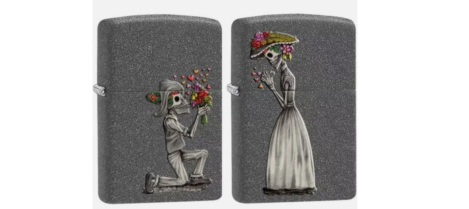 Zippo 28987 Day Of The Dead Skeleton Love Lighter Set 2 Piece Windproof Gift New