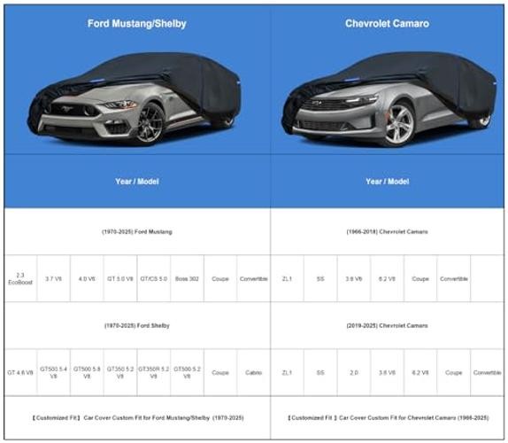 Car Cover Custom Fit Fit for Ford Mustang GT,Chevrolet Chevy Camaro Black-Blue