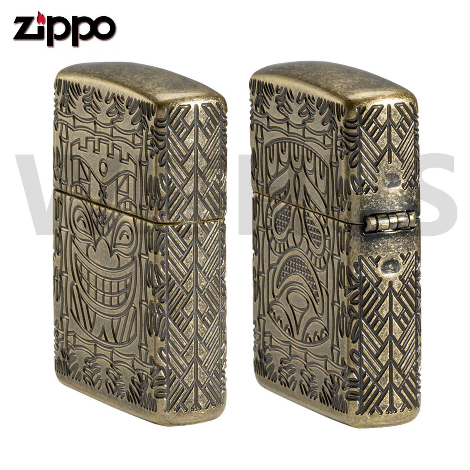 Zippo Armor Tiki Design Antique Brass Textured Multicut Lighter 46314 New In Box