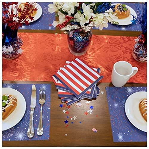 48-Count Patriotic Stripes Paper Napkins 6.5×6.5-Inch 2-Ply Red White Blue