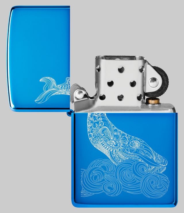 Zippo Whale Design High Polish Blue Windproof Pocket Lighter, 20446-093759