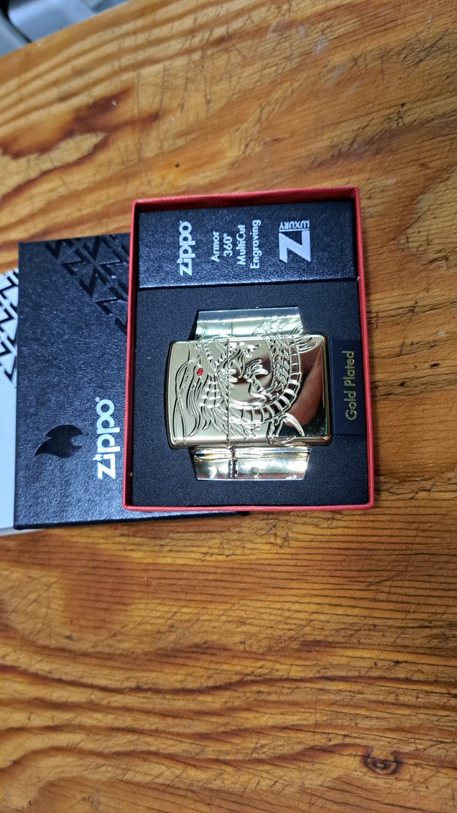 2026 Gold Chinese Dragon Zippo With Gold Insert and Sealed Chimney Cap Insert.