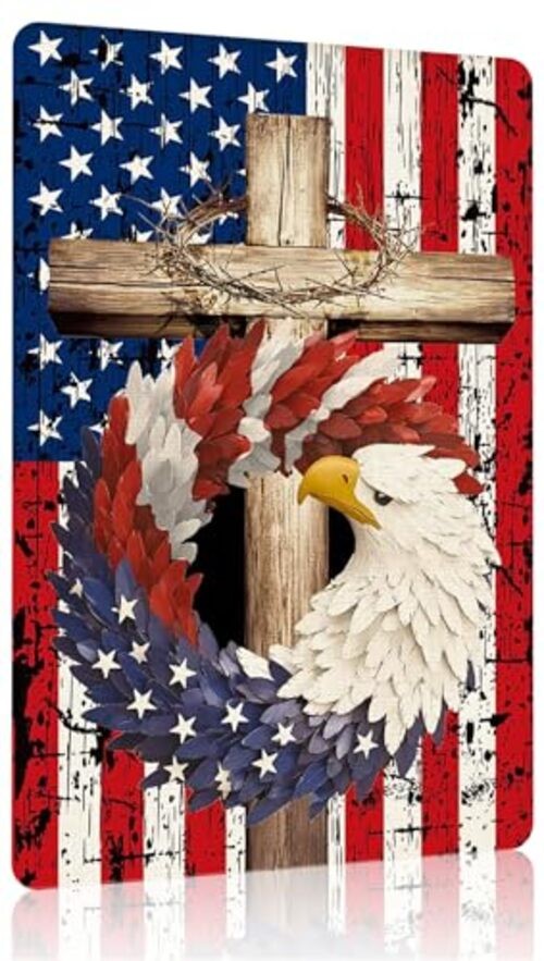 Patriotic Stars and Stripes USA Flag Tin Sign for Home Bedroom Man Cave Eagle