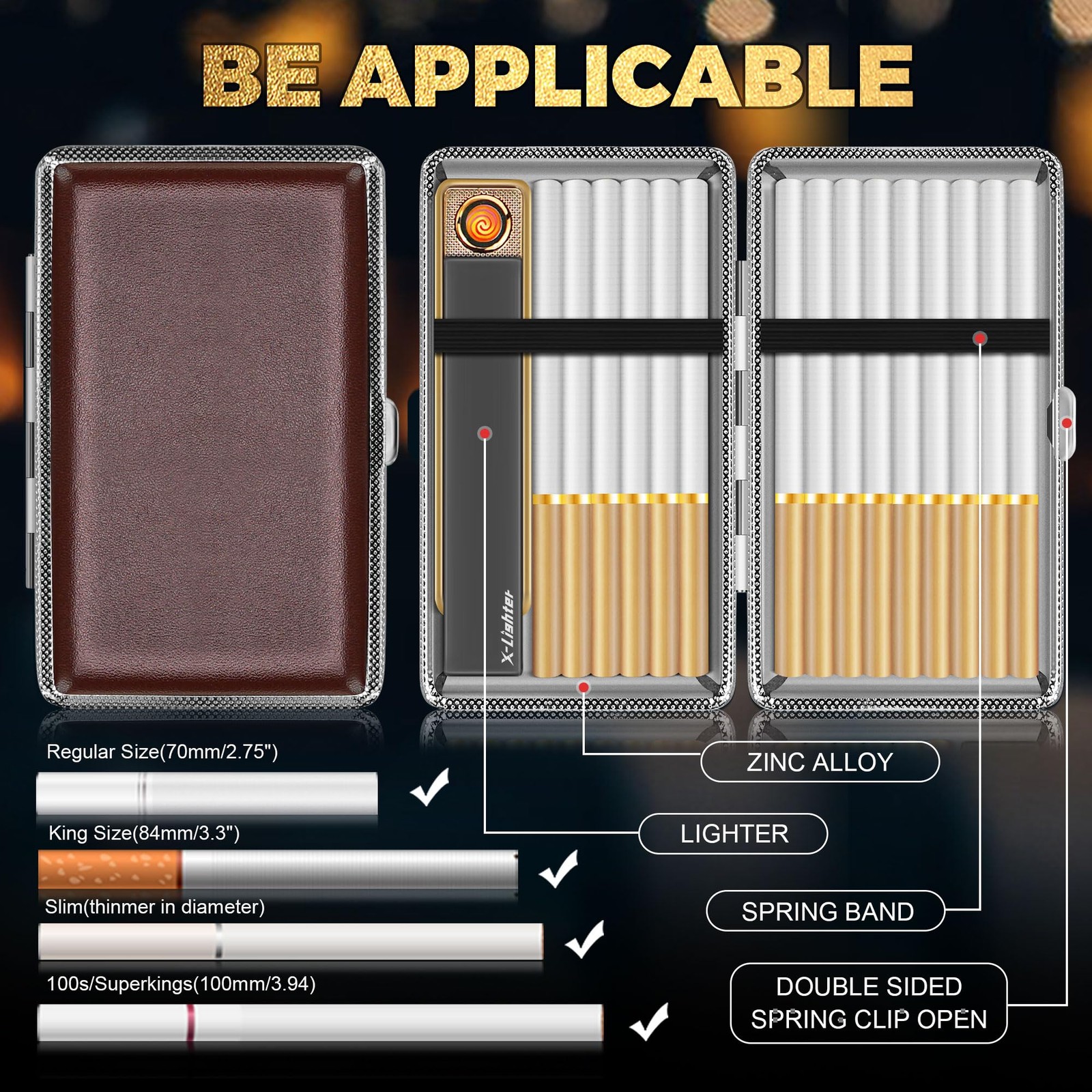 X-LIGHTER 2 Pack of Cigarette Case with Lighter for 100’s King Black + Brown