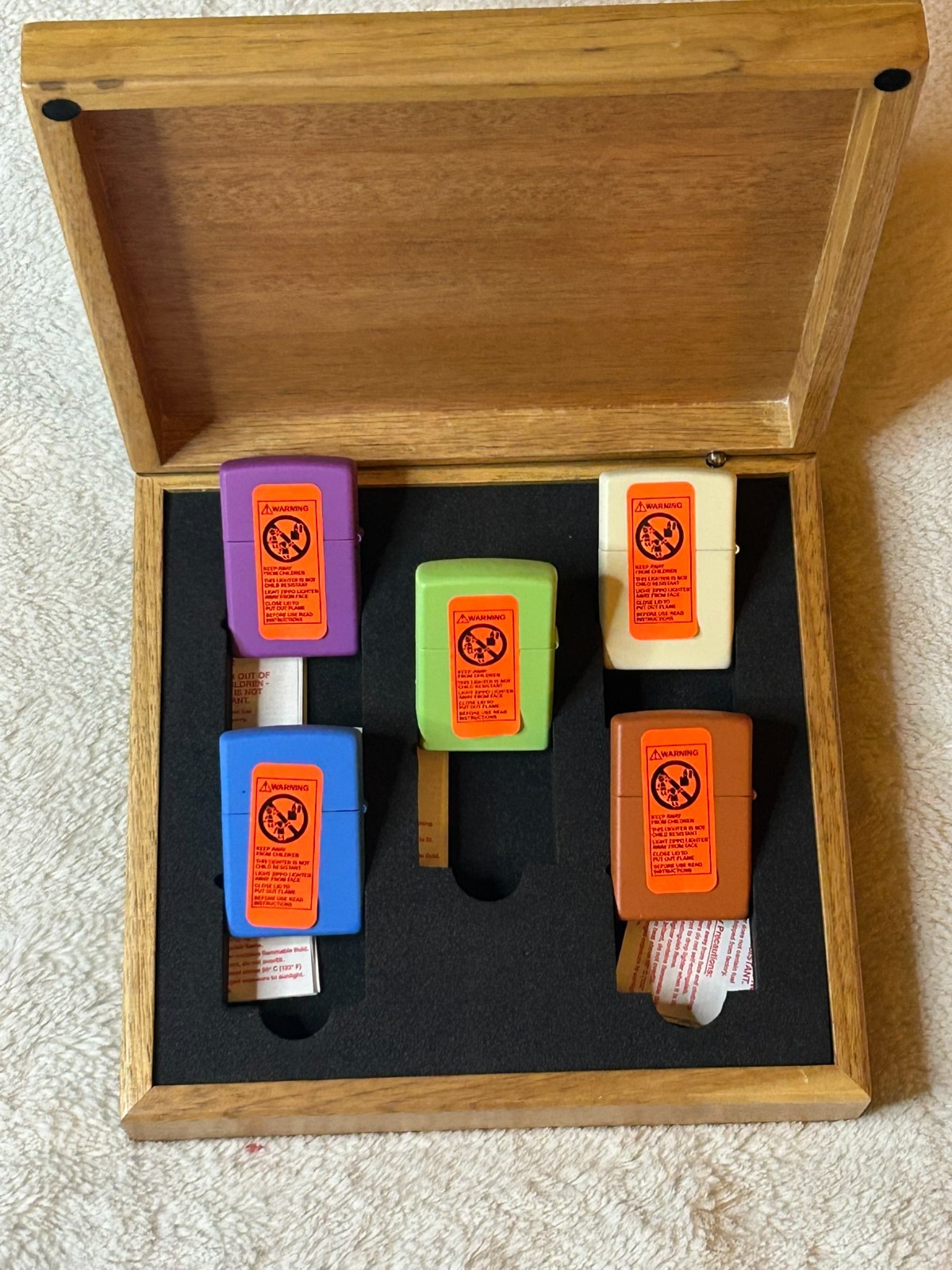 2005 LIMITED ED Santa Fe Natural Tobacco Co. Set of 5 Zippo Lighters w/ WOOD BOX