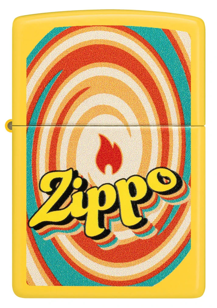 Genuine Brand New 24 ZIPPO Lighter SWIRL FLAME Vintage Style Design Yellow Case