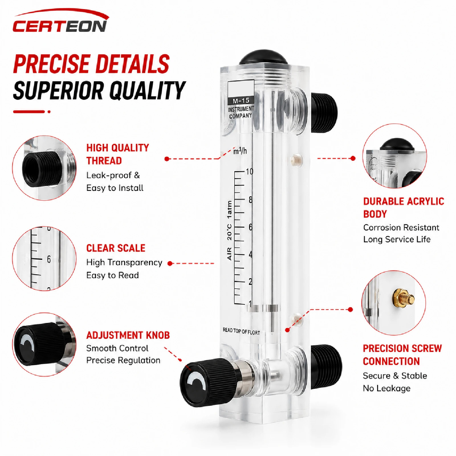 LZM-25ZT Rotameter Acrylic Flow Meter Gas Water Liquid 20-350 Nm3/H Variable Are