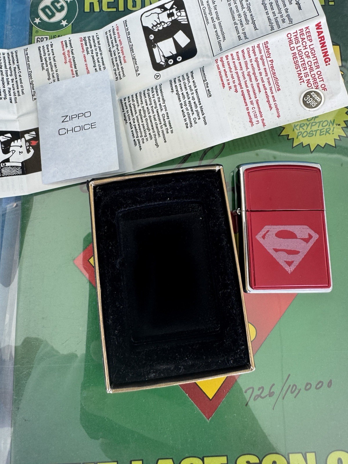 Zippo Superman Lighter Red Anodized Choice 20371 DC Comics 3D Emblem L-01 MIB