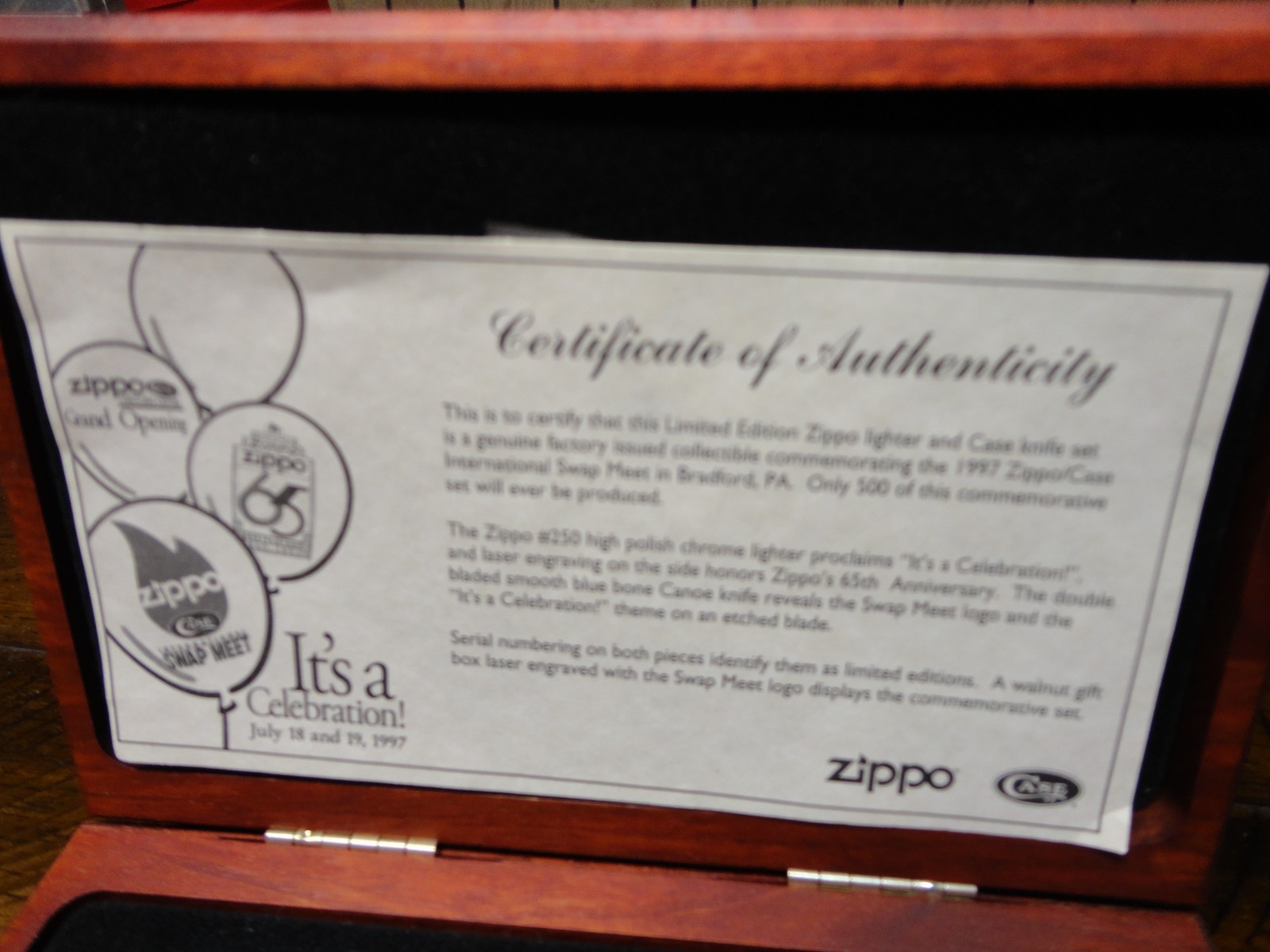 SWAP MEET 1997 ZIPPO CASE XX KNIFE ZIPPO LIGHTER MINT IN BOX 335/500
