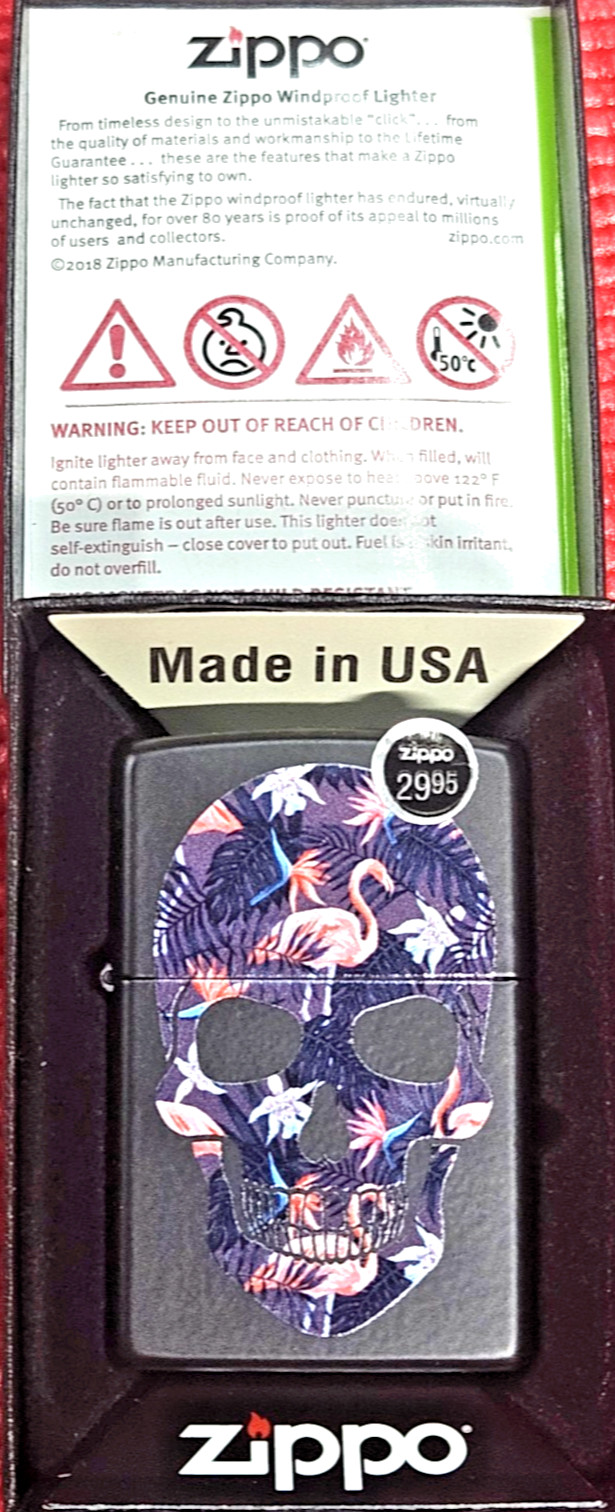 Zippo 49771 Lighter Skull Design Flamingo New Old Stock