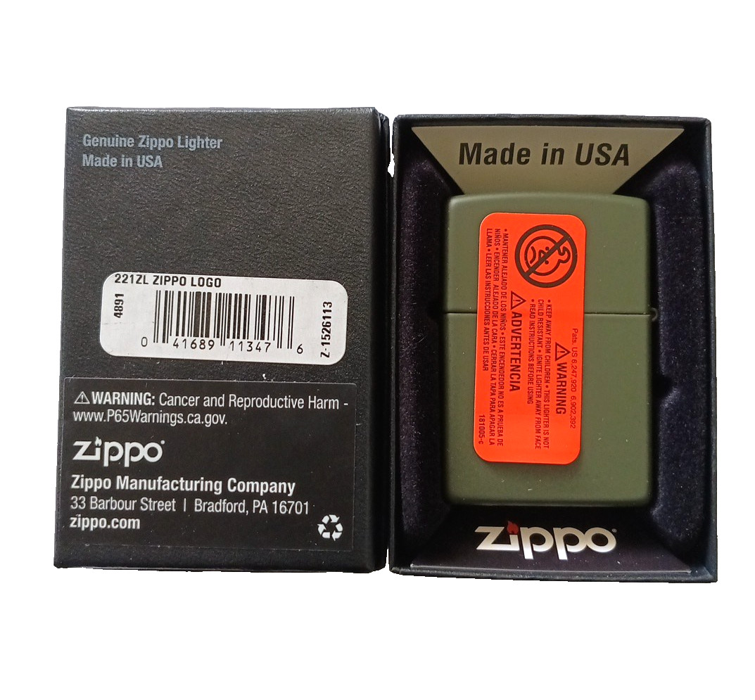 Zippo Classic Green Matte Finish Lighter, Zippo Logo, Full Size 221ZL/ #12