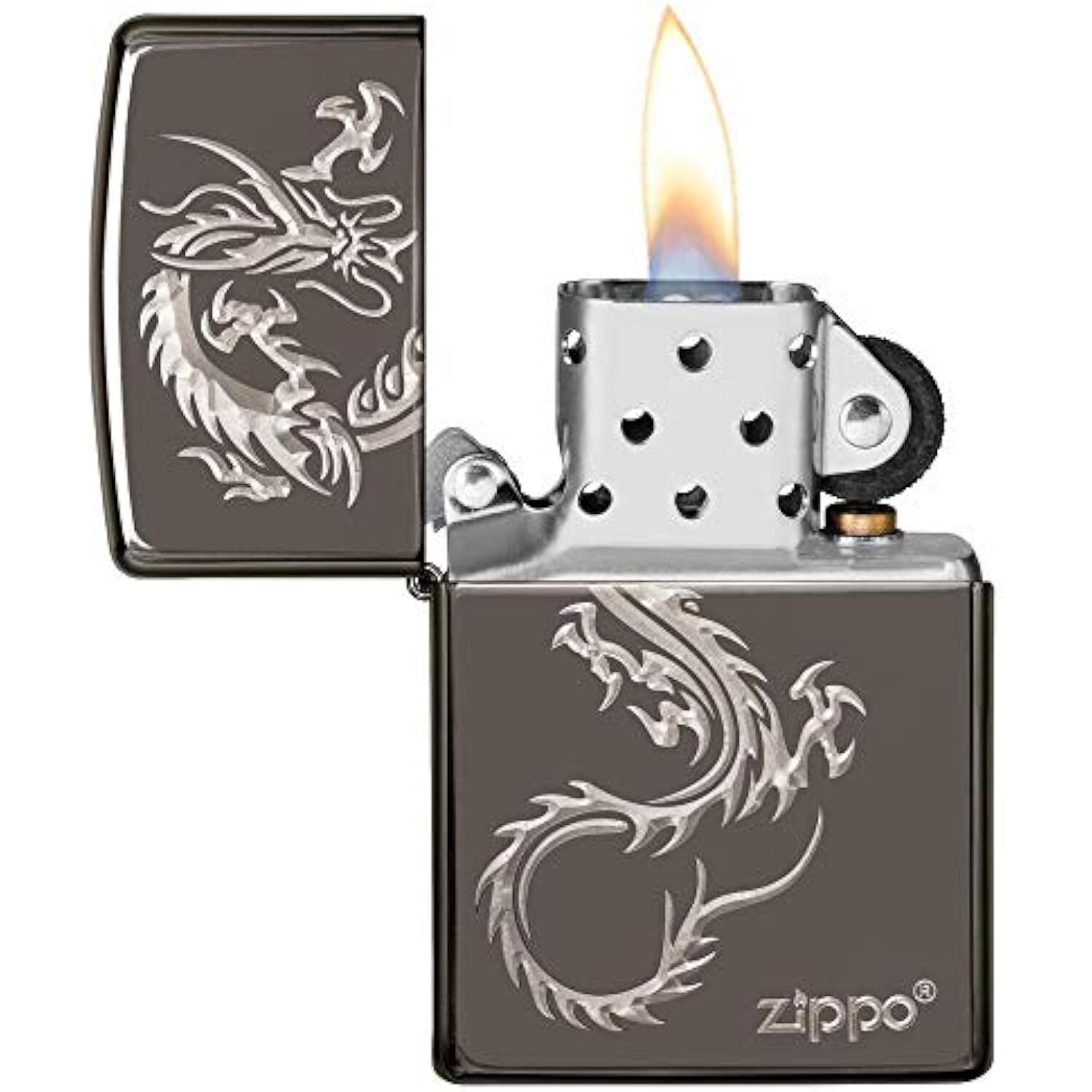 Zippo Chinese Dragon Design Black Ice Pocket Lighter, Black Ice Asian, 1 Count