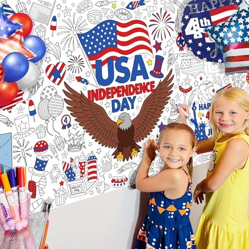 4th of July Coloring Tablecloth for Kids, Giant 30×72 Inch Poster with