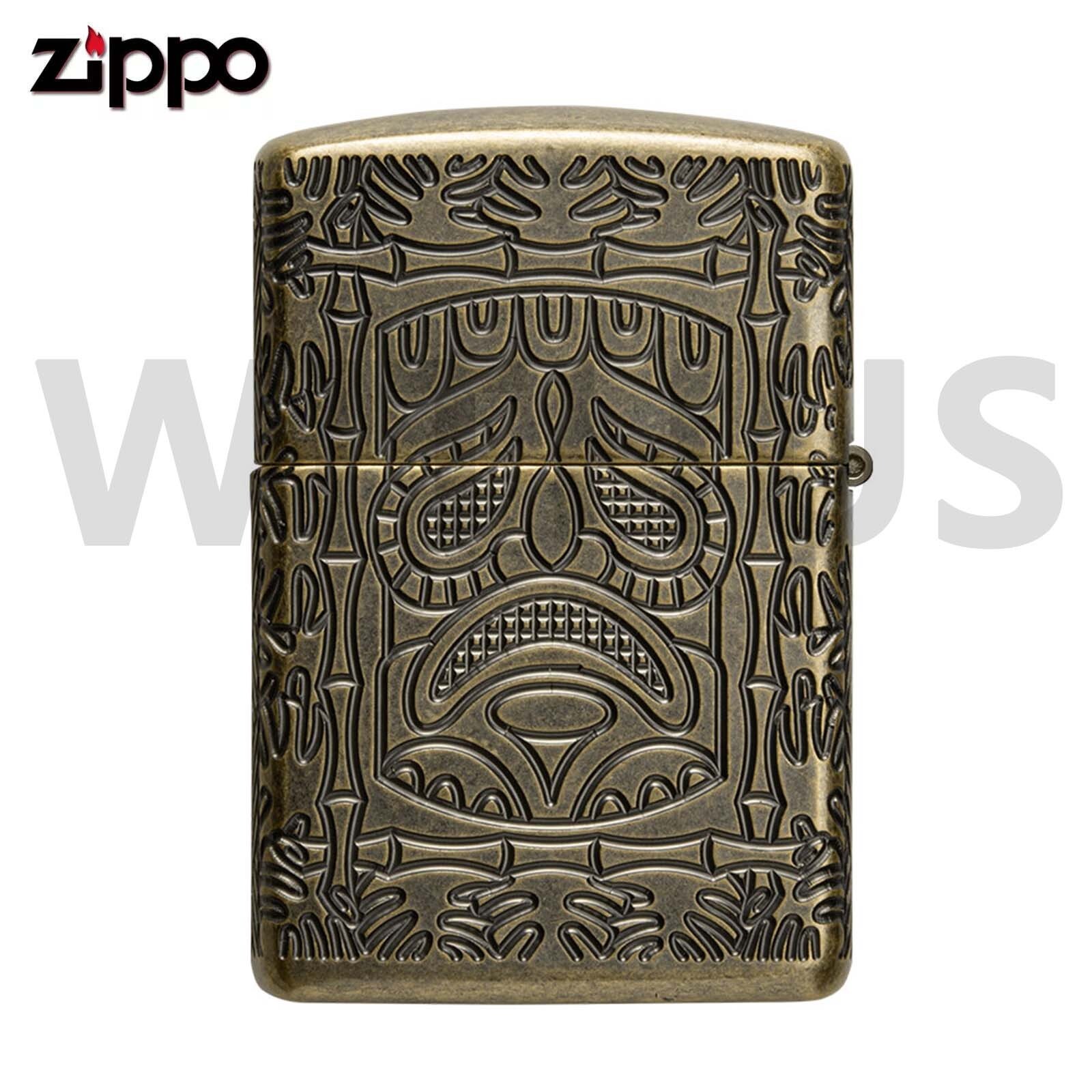 Zippo Armor Tiki Design Antique Brass Textured Multicut Lighter 46314 New In Box