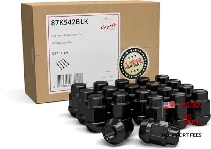 20 Pcs-20 Thread Bulge Acorn 35mm 1.38″ Long Lug Nuts 3/4″ 20 Pack Black 1/2″