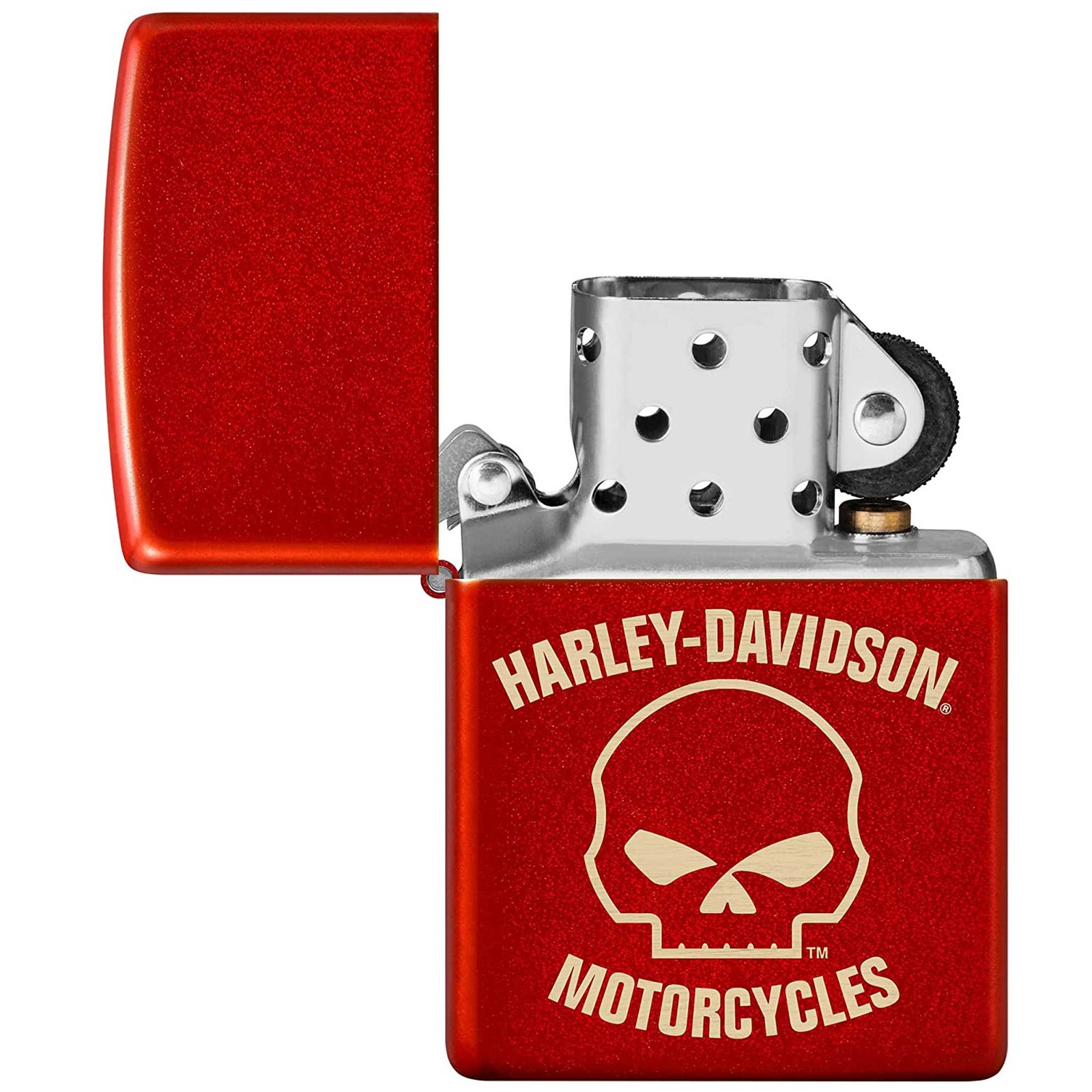 Zippo Windproof Lighter Harley-Davidson Laser Skull Metallic Red Genuine 48603