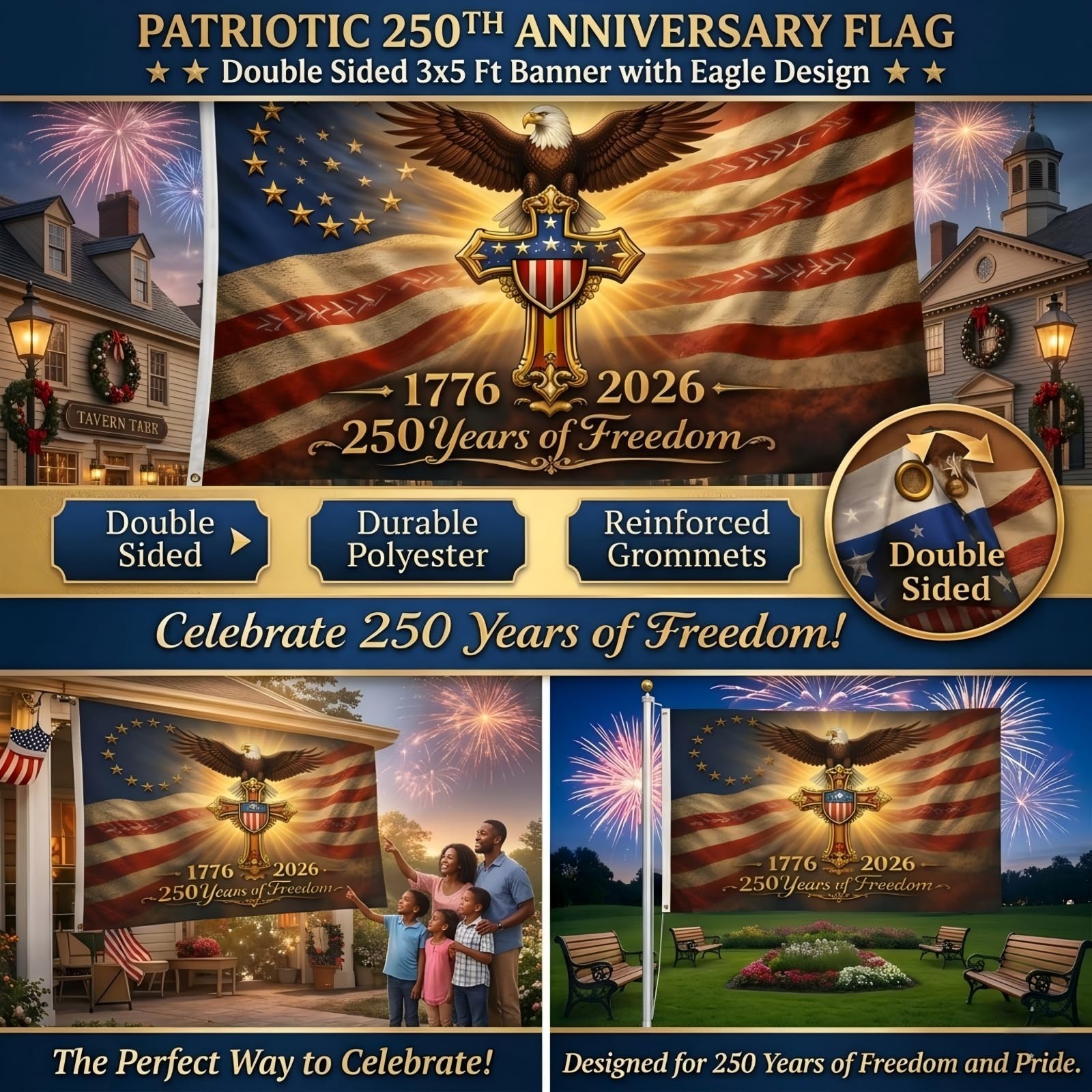 250 Anniversary USA Flag Patriotic 250th Anniversary Flag 3×5 Ft Double Sided…
