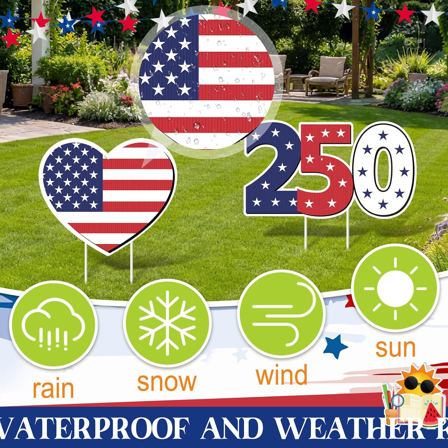 12 Pcs Large 250th Anniversary Yard Signs Decoration 4th of July 250th Patriotic