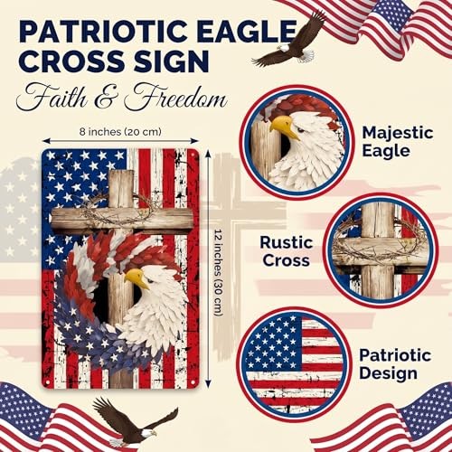 Patriotic Stars and Stripes USA Flag Tin Sign for Home Bedroom Man Cave Eagle