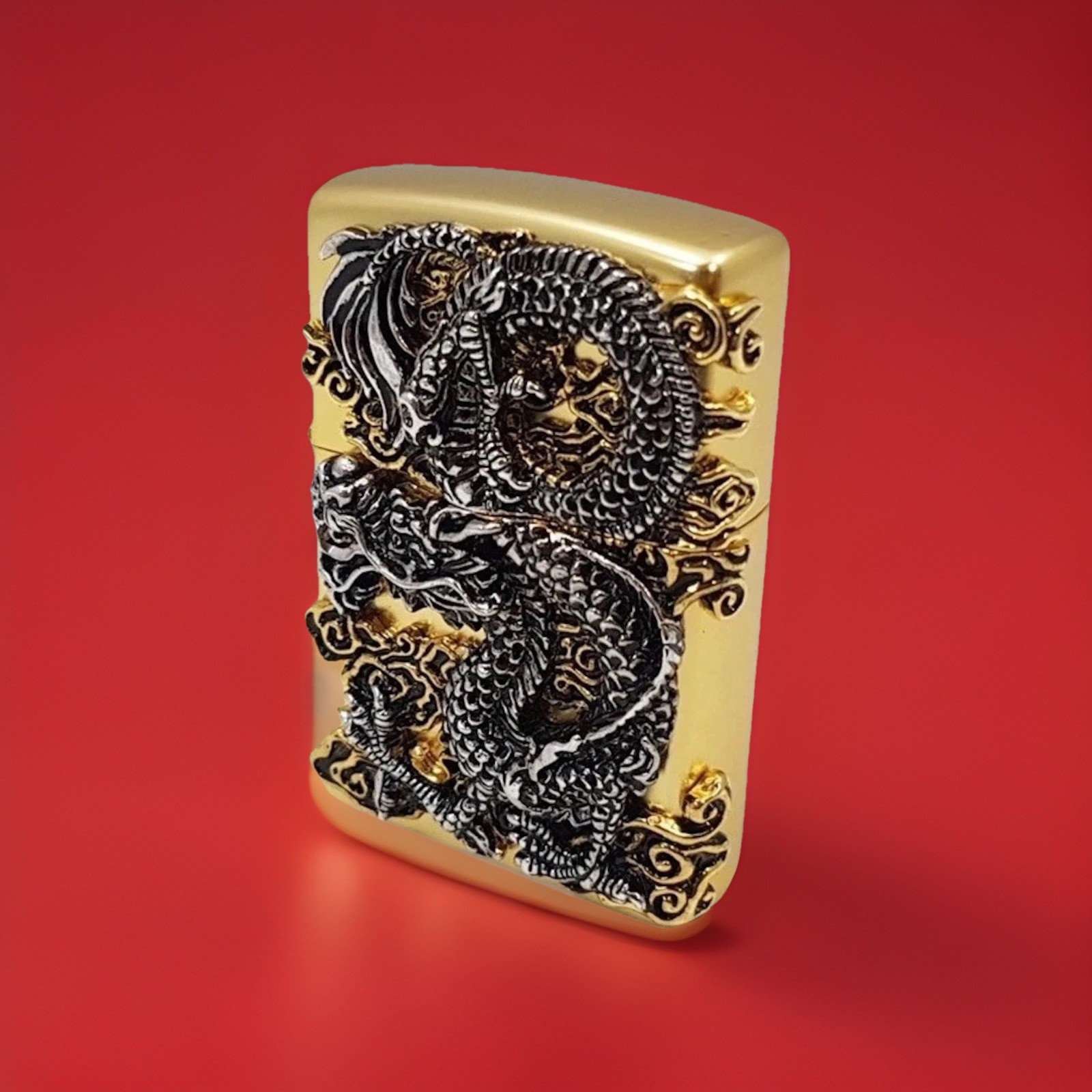 HEAVY ZIPPO Bi-Metal Gold Plated 3D Dragon Lighter New In Luxury Gift Box