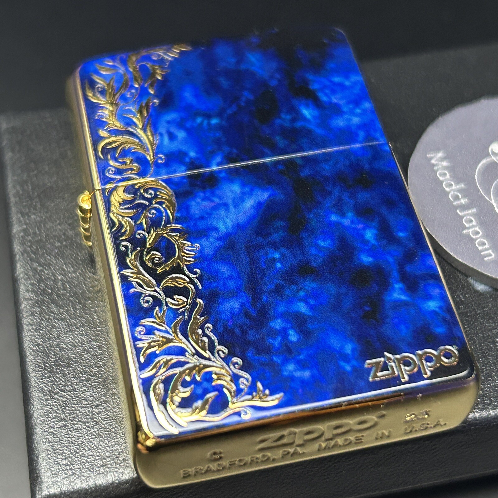 Zippo Arabesque Marble Print Processing Blue Gold Mirror Coating Lighter Regular