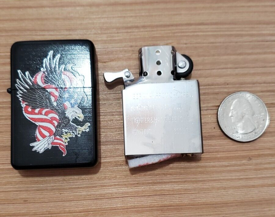 American Flag & Eagle Steel Oil Lighter (Pure Black)
