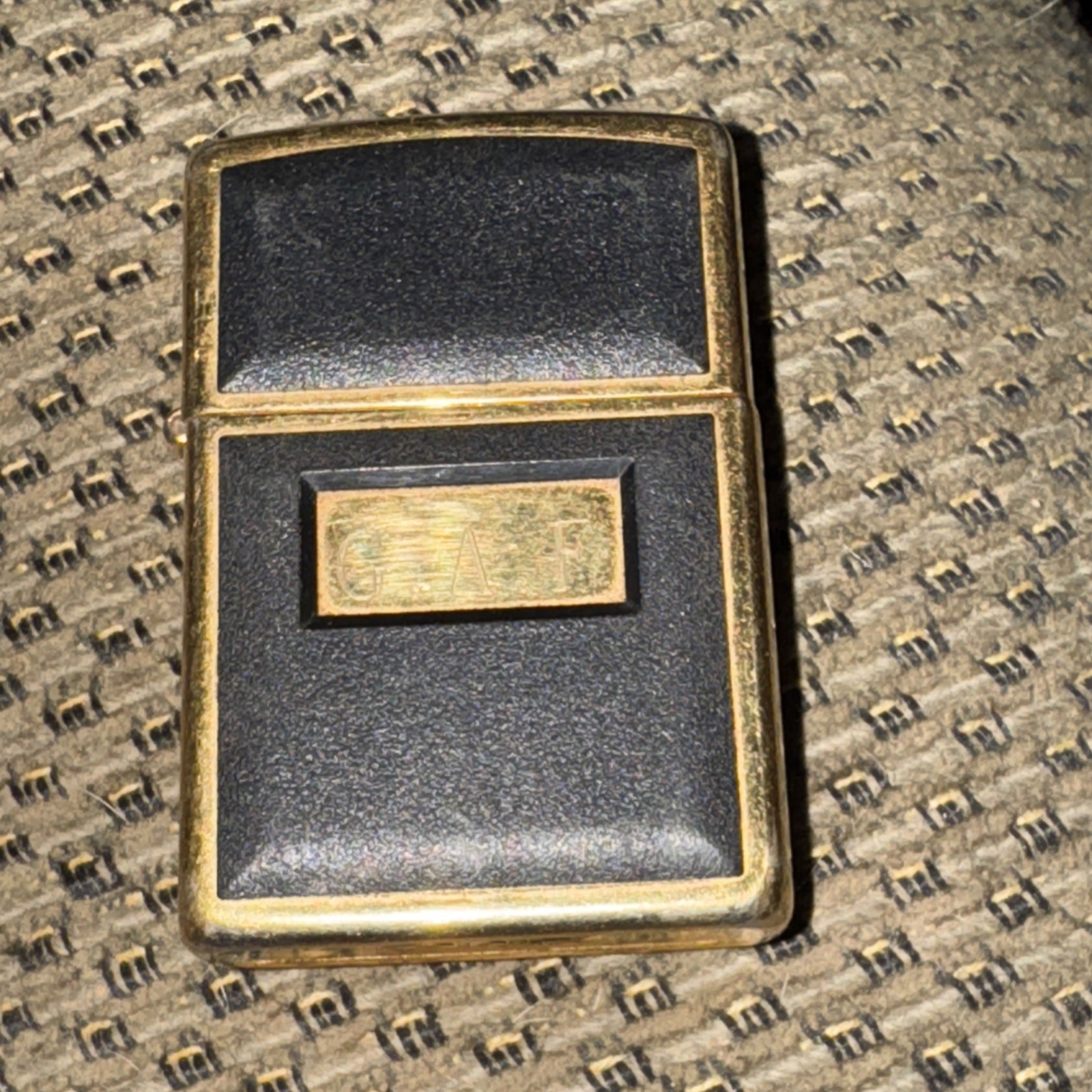 Vintage Zippo X1 Gold Tone Lighter Black Leather Inlay Collectible Untested