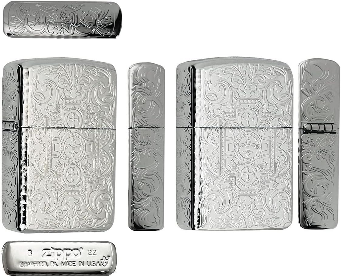Zippo Oil Lighter Arabesque Silver Platinum Plated Armor Case Japan