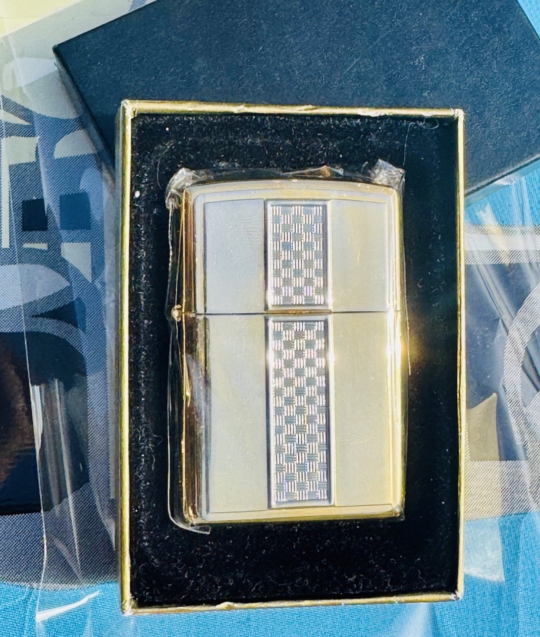 Vintage Zippo Luxury Gold Silver Basket Weave Plated Lighter New Sealed Box