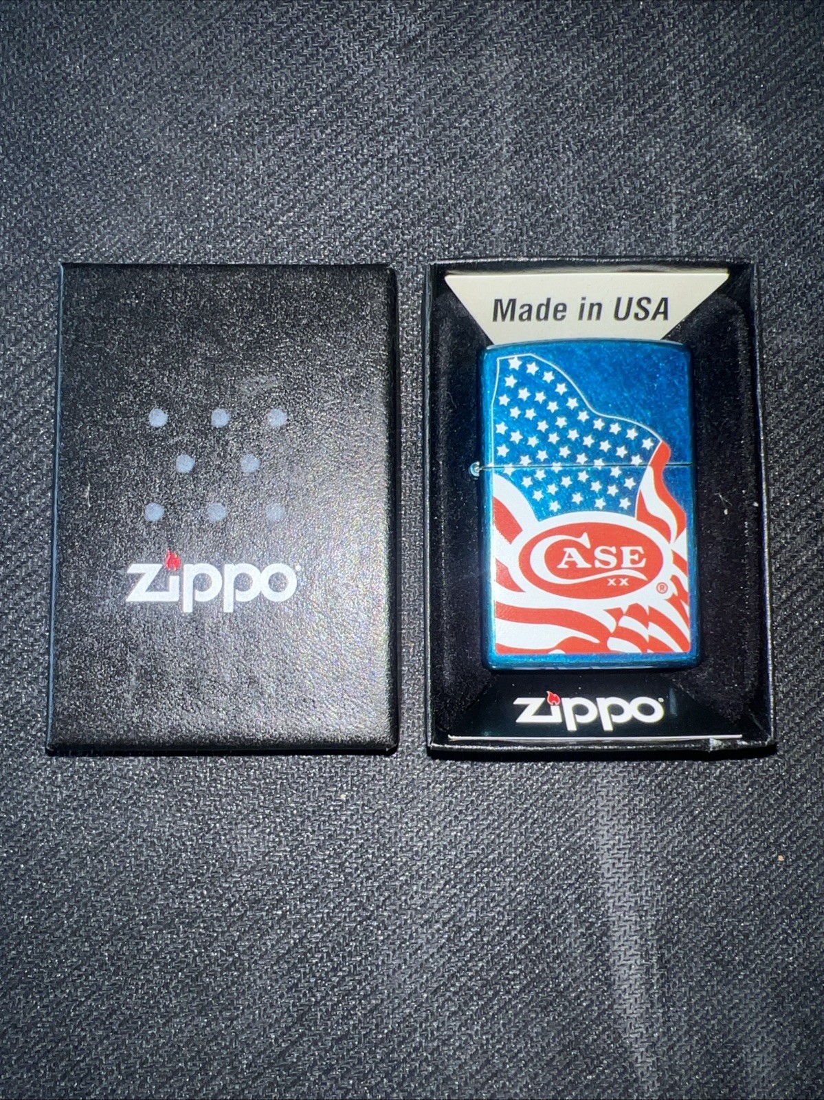 Rare case Xx Zippo Lighter New Condition Never Fired USA Flag Case Xx Logo