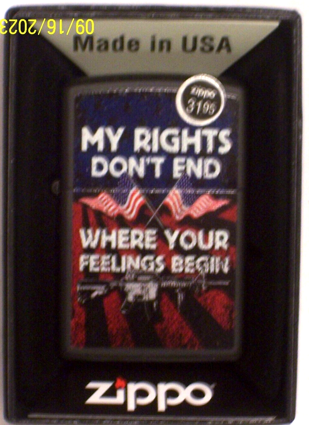 New US Windproof Zippo Lighter 855944 Rights Don’t End Where Your Feelings Begin