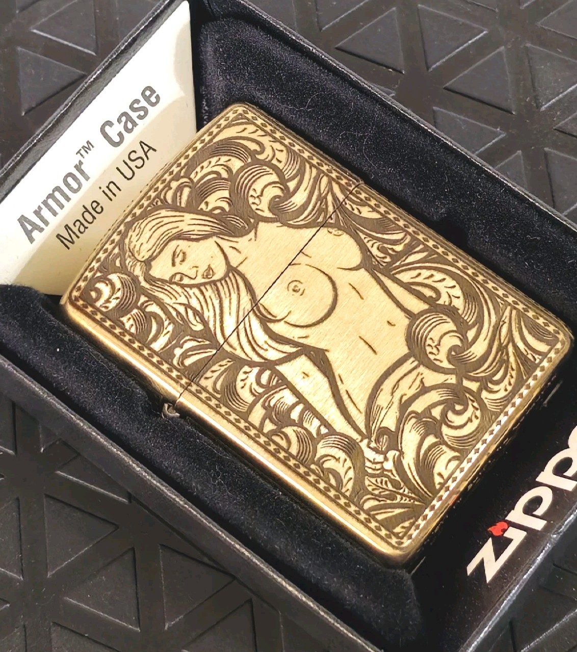 Engraved Brass Zippo Butane Cigar Lighter Zippo Authentic Insert Open Box