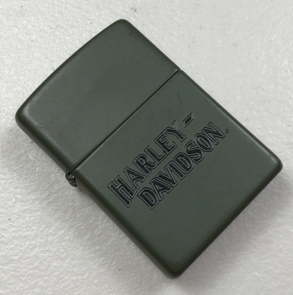 RARE Vintage Working Zippo Classic Style Army Green Painted Harley Davidson Logo