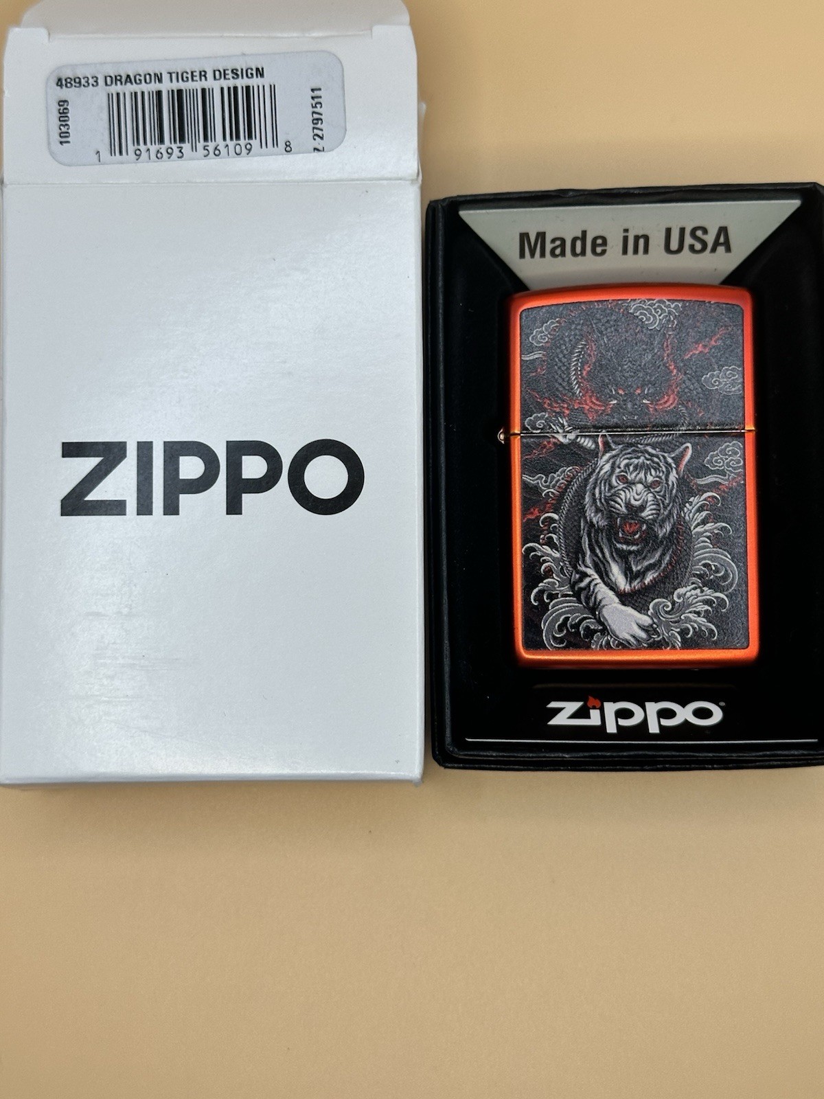 2024 Dragon Tiger Design Red Metallic Zippo Lighter NEW
