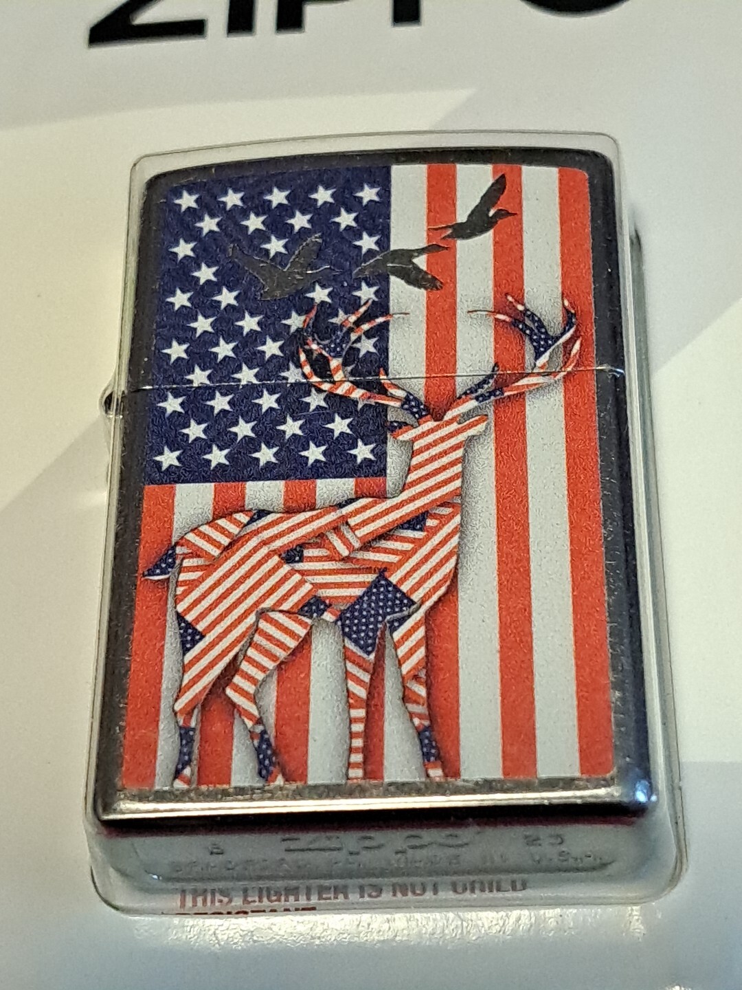 New Zippo 207 US flag ducks and deer Blister windproof lighter, Made In USA 2023